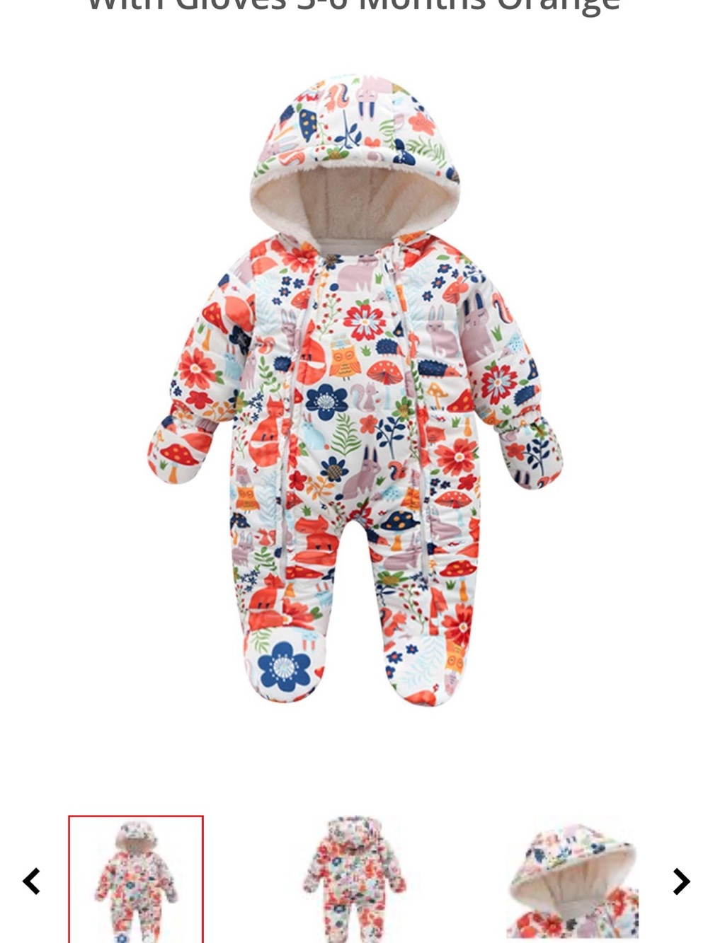 Floral Forest Hooded Baby One-Piece Snowsuit - Orange